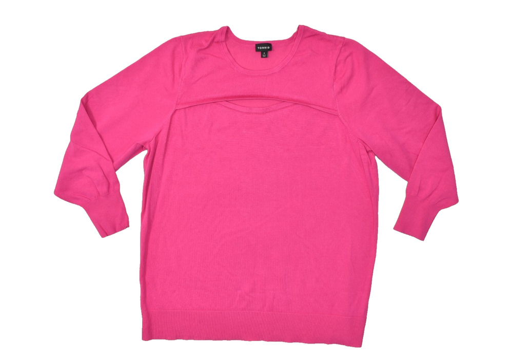 Torrid Plus Size 4 Pink Cut Out Keyhole Rayon Blend Long Sleeve Knit Sweater